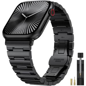 Compatible with Apple Watch Bands 49mm 46mm 45mm 44mm 42mm 41mm 40mm 38mm Men Women, Stainless Steel Metal Business Luxury Slim Wristband Strap for iWatch Series 11 10 9 8 7 6 5 4 SE/Ultra 3 2 1