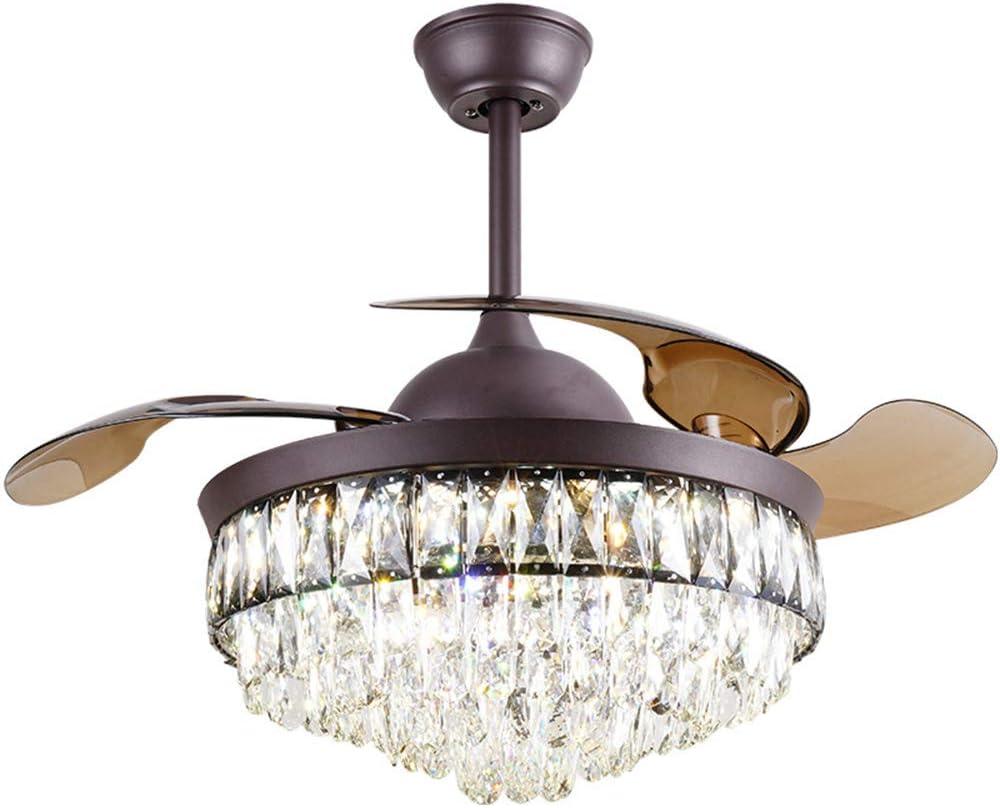 42 inch Crystal Ceiling Fan with Lights and Remote Control Brown Finish, Modern Chandeliers Ceiling Fans with Retractable Blade 3 Color 3 Speed LED Fandelier for Dining Room Living Room