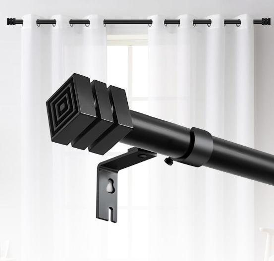 Heavy Duty Curtain Rods for Windows 66 to 120 Inch(5.510ft),1'' Diameter Black Drapery Rod with Geometric Finials, Adjustable Decorative Curtain Rod Set,30"120"