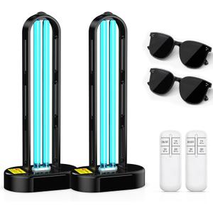 2 Pack UV Light Sanitizer, Ultraviolet Lamp with Remote Control for Bed Bugs and Dust Mites, Home Disinfection Device UV Lamp for Home, Room & Kitchen, Ultraviolet Light with 3 Speed Timings
