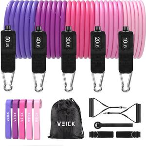 VEICK Resistance Bands, Exercise Bands, Workout Bands, Resistance Bands for Working Out with Handles for Men and Women, Exercising Bands for Fitness Weights Work Out at Home (Pink Purple)