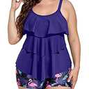 Yonique Womens Plus Size Tankini Swimsuits with Shorts Flamingo Flounce Two Piece Bathing Suit Geometry Swimwear 16W
