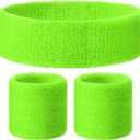Knitgrip 3 Pack Neon Sweatbands Set 80s Wristband and Headband Color War Accessories Sports Sweatbands for Summer Ball Party (Green)