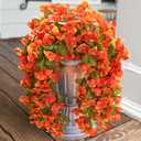 2 x HyeFlora Bougainvillea Artificial Hanging Flowers Plants for Outdoors Decoration, 2pcs Faux Bougainvillea Vines Orange Fake Flowers Realistic UV Resistant Silk Flowers for Outside Planter Yard Porch
