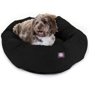 Majestic Pet 52 Inch Suede Calming Dog Bed Washable 52x35x11 (Inch)  Cozy Soft Round Donut Dog Bed with Spine Support for Dogs to Rest Their Head - Pet Bed X- Large  Black