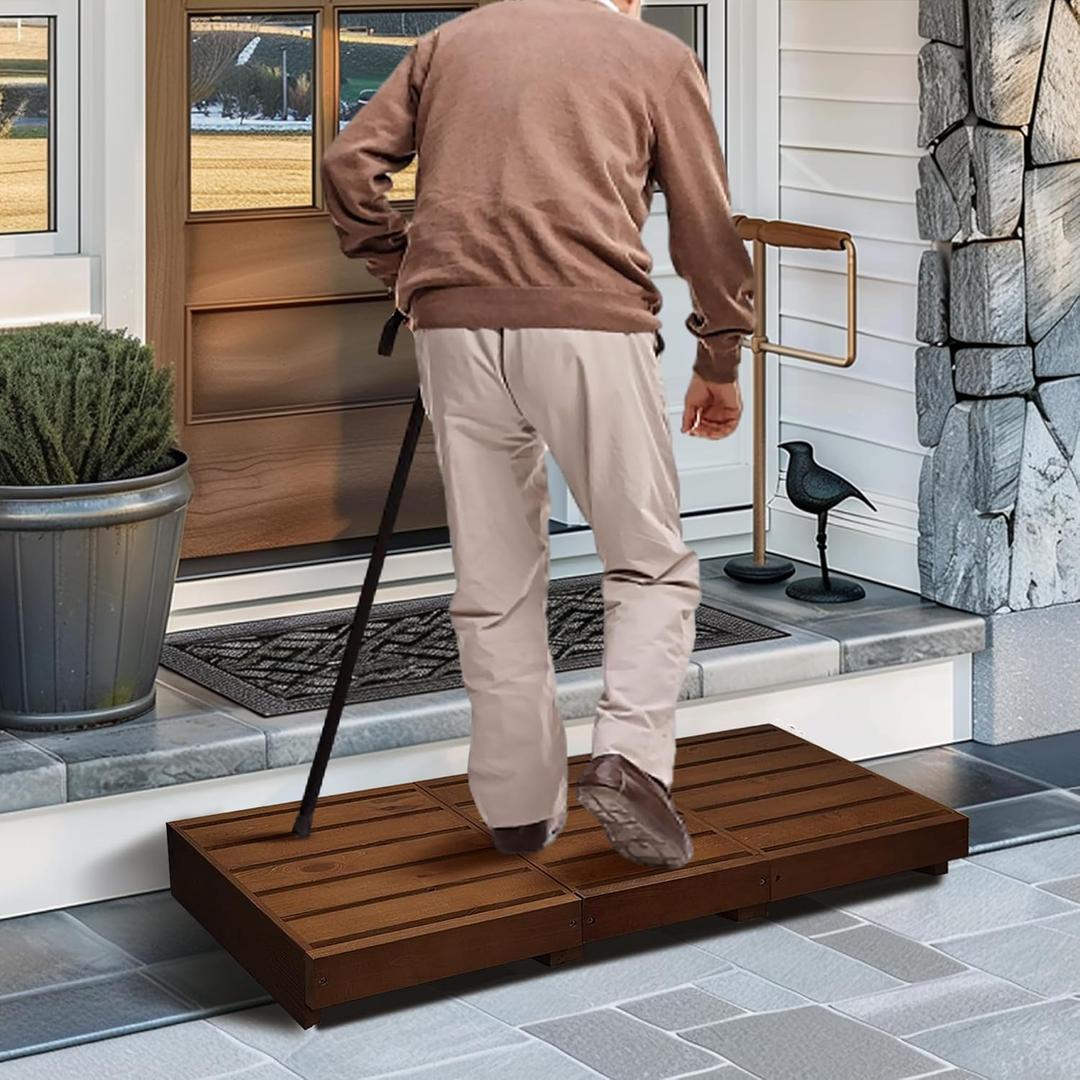 Outdoor Steps 3.5'' Height, Wooden Step Platform 35 Length, Step Stool with Non Slip Pads, Step for Outside, Wooden Platform for Bathroom, Kitchen, Bed(Dark Brown)