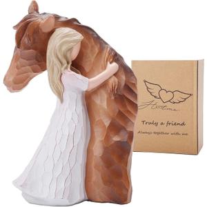 Girl Embrace Horse Statue Decor - Hand-Painted Sculpted Figurine Gifts for Women and Horse Lovers - Memorial Figure, Keepsake Gift for Birthday, Christmas, Thanksgiving (Brown)