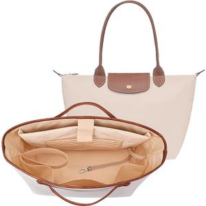KALIDI Organizer Bag Insert For Longchamp Le Pliage L, With Laptop Sleeve Ultra-light Waterproof Upgraded Inside Divider Tote Bag Handbag Purse, Large Pro White