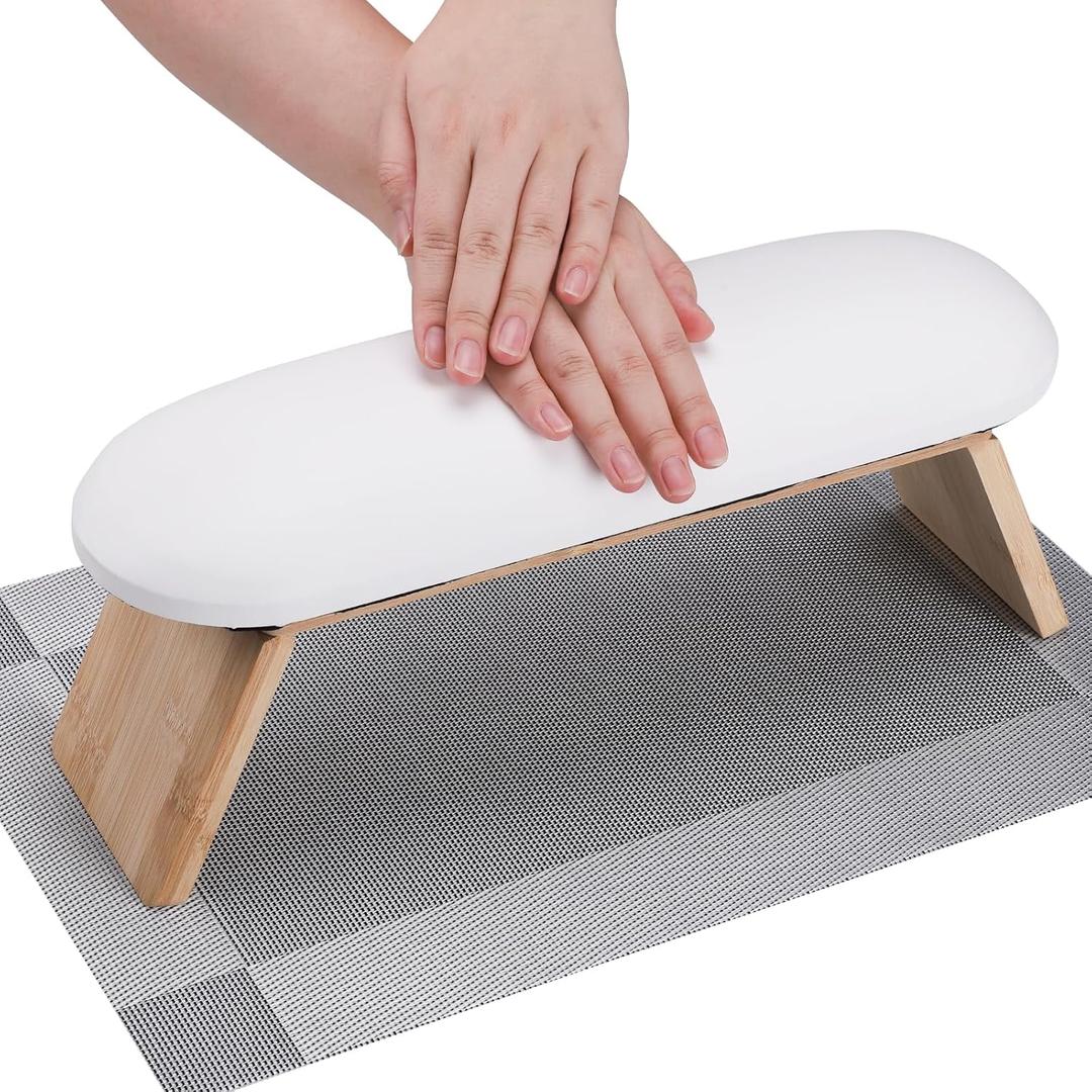 Segbeauty Foldable Nail Arm Rest Stand, Adjustable Height Hand Rest for Nails Tech, White Professional Wooden Manicure Stand Portable Nail Hand Pillow, Nails Supplies for Manicure Salon Home DIY