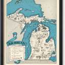Poster Master Vintage Michigan Map Print - Retro State Map Art - Gift for Teacher, Student, Travel Lover - Wall Decoration for Classroom, Office, Dorm - 8x10 UNFRAMED