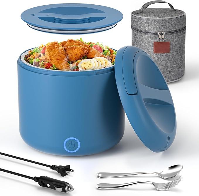 Monteka 41oz Portable Electric Heated Lunch Box for Adults, 100W SpillProof & DishwasherSafe Food Warmer for Office/Car/Travel, 12V/24V/110V/220V Universal Voltage, Ideal Gift for Men & Women