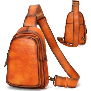 NIUCUNZH Genuine Leather Sling Bag, Handmade Vintage Crossbody Shoulder Bags Small Travel Pack for Women and Men (Brown)