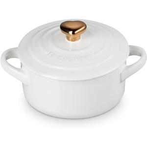 Le Creuset Stoneware Mini Round Cocotte, 8oz., White with Gold Heart Knob