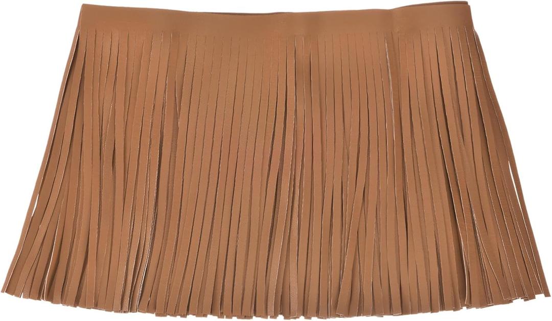 uxcell 2 Yards 8 Inch PU Faux Leather Fringe Trim Double Side Leather Sewing Tassel Fringe for DIY Sewing Dress Crafts Skirt Decoration, Brown, 2 Yards x 8 Inch