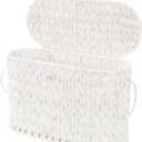 Toilet Paper Basket,Wicker Toilet Paper Storage with Lid,Decorative Boho Wicker Basket for Bathroom,Free Standing-Cream White