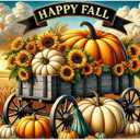 71x43 Inchs Happy Fall Banner Autumn Sunflower Pumpkin Backdrop Outdoor Indoor Decorations Fall Thanksgiving Truck Banner Baby Shower Background Photo Booth Props Party Supplies