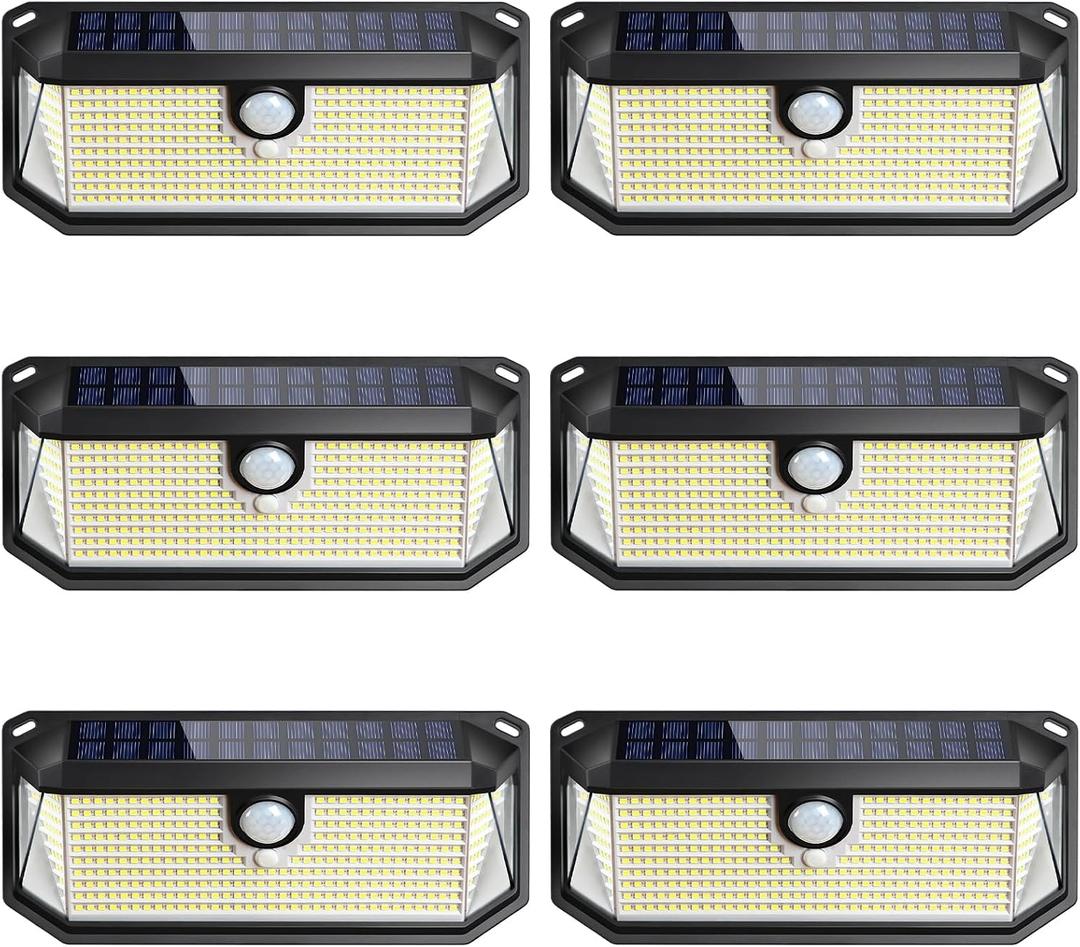 Solar Outdoor Lights, 4000LM 388 LEDs Motion Sensor Outdoor Light, IP65 Waterproof Solar Powered Outside Lights with 270 Wide Angle & 3 Modes, Exterior Flood Security Lights for Patio Garage, 6-Pack