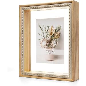 8x10 Floating Picture Frame, Solid Pine Wood with Double Sided Real Glass, Fit 5x7 or Display Any Size Photo up to 8x10, Wall Hanging or Tabletop Free-Standing, Natural