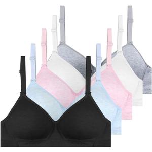 Phennie's Young Teen Girls 7-16 Slim Cotton Bras Thin Cups Bra for Girls Pack of 5 Black White Darkgrey Pink Blue Size 32
