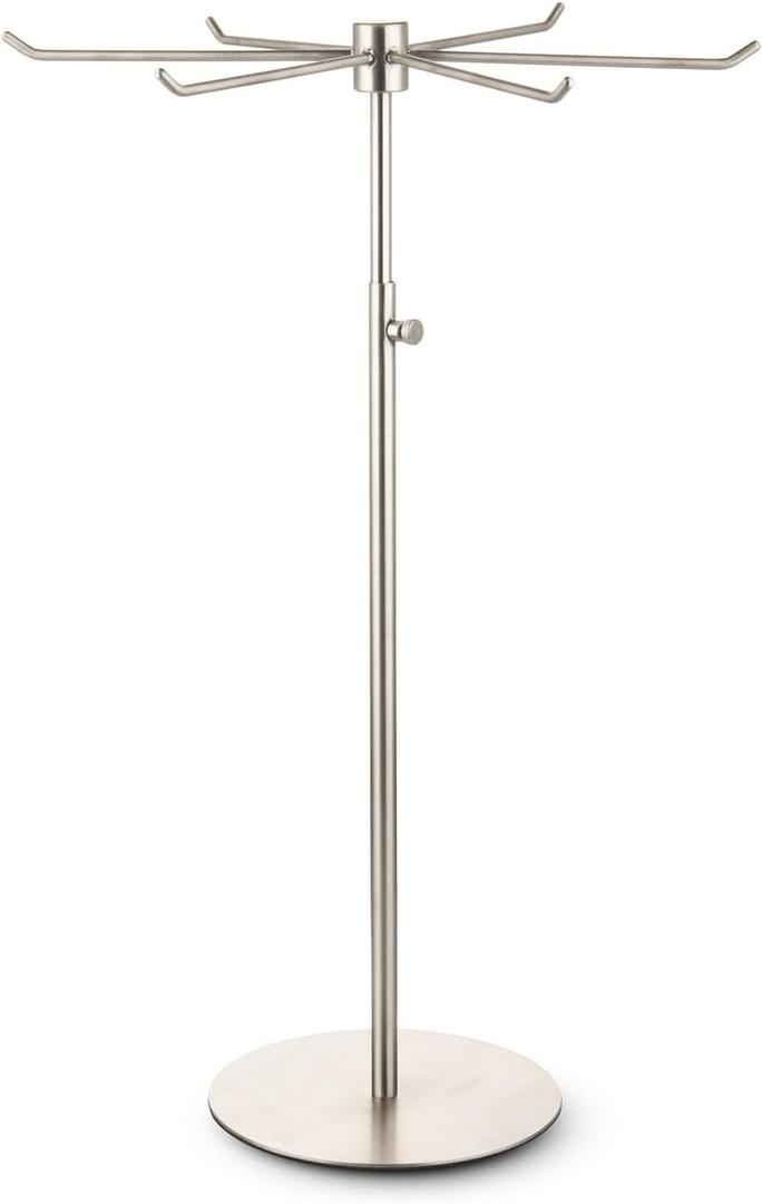 Spinning Jewelry Display Stand - Rotating Keychain Display Stand - Adjustable Height Jewelry Organizer - Countertop Jewelry Display Display Stands for Vendor Events (Brushed Silver, 1 Pack)
