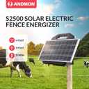 S2500 2.2 Joule Solar Fence Charger, 60 Miles Solar Electric Fence Charger for Livestock, Horses, Cattle Sheep, Portable and Super Tough
