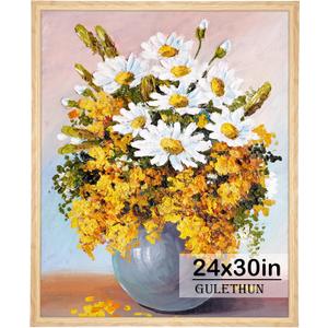 GULETHUN 24x30 Picture Frame, Natural Wood Poster Frame, Home Decor Natural Gallery Frames, Horizontal or Vertical Format, Sturdy, Plexiglass, Large Wall Decor, for Photos, Artworks, Posters, 24x30in
