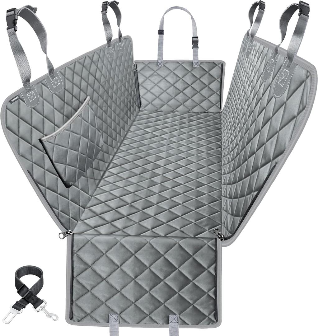 URPOWER Dog Car Seat Cover for Pets 100% Waterproof Seat Cover Hammock 600D Heavy Duty Scratch Proof Nonslip Durable Soft Back Seat Covers for Cars Trucks and SUVs (Standard - 54" Length, Grey)