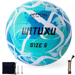 Official Size 5 Volleyball, Soft Touch Waterproof PU Leather Cover & Reinforced Rubber Bladder - for Indoor, Outdoor, Pool, Beach - Includes Air Pump & Inflation Needle