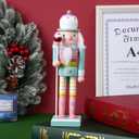 2 x Christmas Nutcracker Figure Ornament, 10 Inch Wooden Pastel Candy Nutcracker Soldier Christmas Decor for Holiday Tabletop Display Collectible Decoration