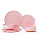 Ruxmirae 24 Piece Dinnerware Set, Dual Glaze Stoneware Plates and Bowls Sets, Modern Dinner Plate, Salad Plate, Cereal Bowl, Dish Set for 8, Microwave and Dishwasher Safe, Pink
