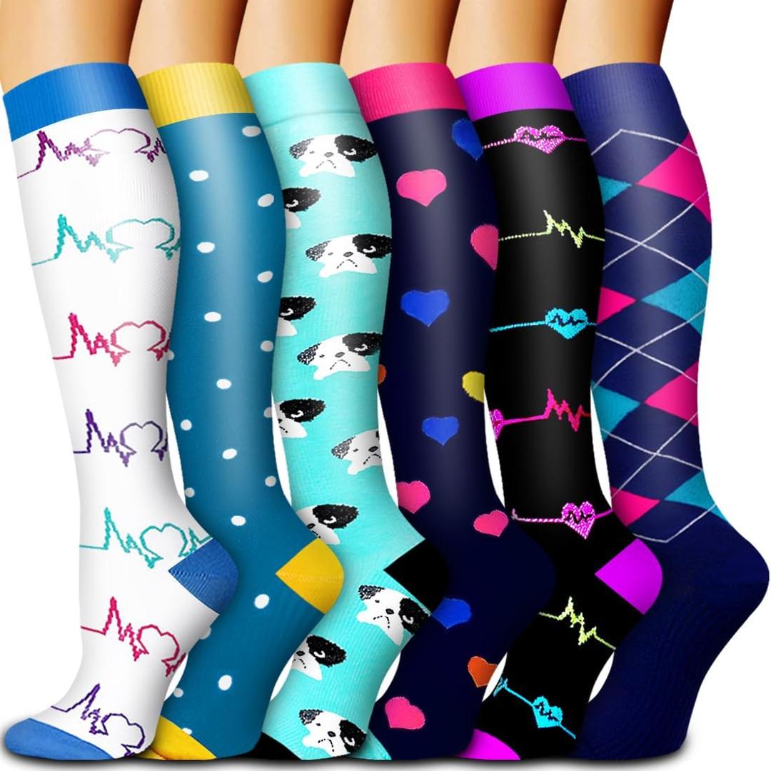 Bluemaple 6 Pack Copper Compression Socks for Women and Men Circulation-Best Support for Medical, Running,Nursing,Athletic (Small-Medium)