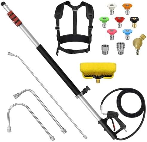 LidoDola 24FT Telescoping Pressure Washer Wand Kit - 2 Extension Poles, Gutter Cleaner, Brush, Pivoting Coupler & 7 Nozzles for Roof, Deck, Vehicle, Sidings