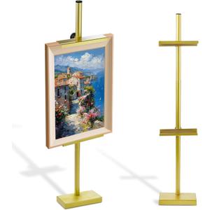 Tabletop Picture Frame Stand, Adjustable Easel Stand for Frames Up to 29" H, Sturdy Metal Table Top Easel & Picture Stands for Display - Perfect Easel Stand for Sign, Artwork, Canvas-Gold