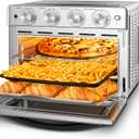 Geek Chef Air Fryer Toaster Oven 26 QT, Large AirFryer Convection Countertop Oven Combo with Easy Bake, Roast, Broil, Warm, 6 Slice Toast 7-in-1 Functions, 3 Layers with 4 Accessories,Stainless Steel