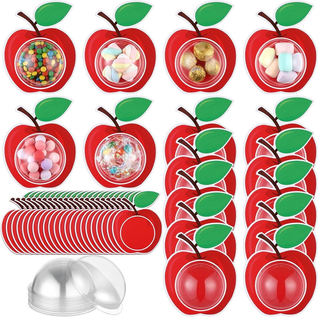 50 Pack Apple Candy Cards DIY Bulk Personalized Clear Candy Apple Box Christmas Plastic Domes Cards for Friends Gift for Christmas Wedding Party Favor