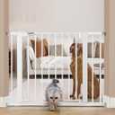 BABELIO New Version Baby Gate with Cat Door Adjustable,29-40" Metal Pet Door for Stairs & Doorways,Pressure Mounted,No Tools Needed,White