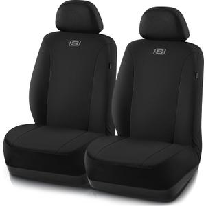 Skechers Seat Covers, Premium Breathable Polyester Seat Covers, Car Seat Covers Front Seats Airbag Compatible, Automotive Comfort for Most Cars, Vans, Trucks, SUVs (Two Front, Black)