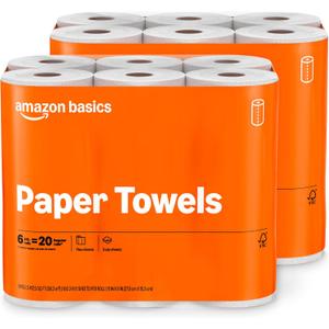 Amazon Basics 1-Ply Flex-Sheets Paper Towels, 12 Basics Rolls = 40 Regular Rolls, Everyday Value with 150 Sheets per Roll, Packaging May Vary