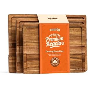 SMIRLY Wood Cutting Board, Bamboo Cutting Board Set, Chopping Board and Wooden Cutting Boards for Kitchen, Small Wood Cutting Board and butcher block (Acacia Wood, 3 Pack)