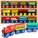 Wooden Train Set 12 PCS - Train Toys Magnetic Set Includes 3 Engines - Toy Train Sets For Kids Toddler Boys And Girls - Compatible With All Major Brands - Original - By Play22