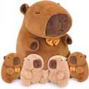 Achwishap 5PCS Capybara Plush,Capybara Stuffed Animal Mommy with 4 Capybaras Babies Plush Toy,Cute Plushie Capybaras Hugging Pillow Cuddle Plushie for Kids Girls Boys Birthday,Capy bara Family 16