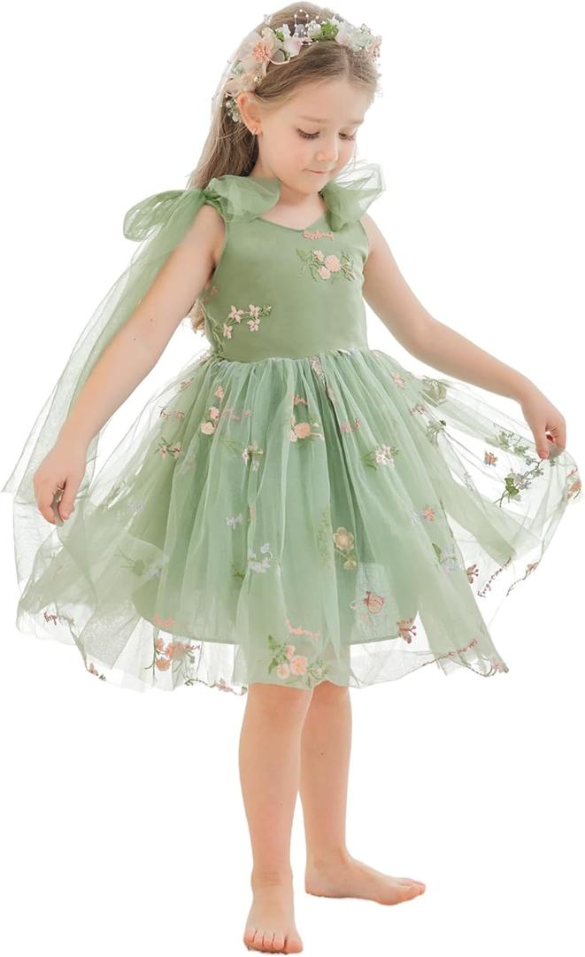 LalaMira Flower Girl Dress Floral Embroidered Toddler Girls Dresses Fairy Tulle Dress for Wedding Birthday Party Photo Shoot (6 Years, Knee-sage Green) LalaMira Flower Girl Dress Floral Embroidered Toddler Girls Dresses Fairy Tulle Dress for Wedding Birthday Party Photo Shoot (6 Years, Knee-sage Green)