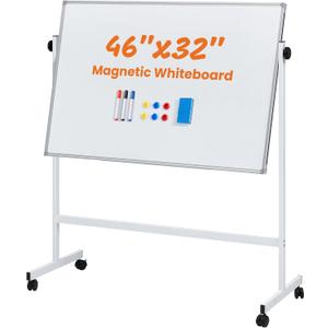 NEWBULIG Magnetic Whiteboard with Wheels 46" x 32", Dry Erase Board with Adjustable Rolling Stand, Heavy-Duty Aluminum Frame & Accessory Tray for Office, Classroom, Home & Presentations, White