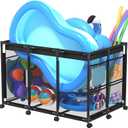 Pool Storage Bin XX-Large, Nylon Mesh Pool Float Storage Organizer for Noodles, Goggles, Floats & Balls, Outdoor Pool Toy Storage with Rolling Cart for Swimming Equipments, Black