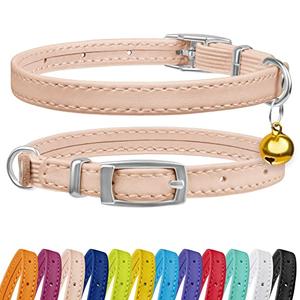 CollarDirect Leather Cat Collar with Bell - Kitten Collar, Small and Big Cat Collar for Boy Cats, Girl Cats with Safety Elastic Strap (Neck Fit 8"-11", Beige) CollarDirect Leather Cat Collar with Bell - Kitten Collar, Small and Big Cat Collar for Boy Cats, Girl Cats with Safety Elastic Strap (Neck Fit 8"-11", Beige)