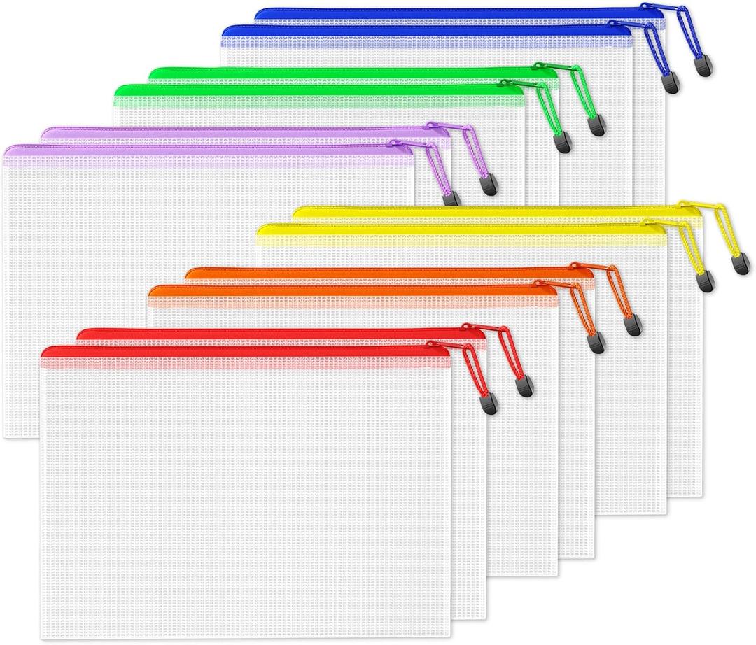SUNEE 12pcs Mesh Zipper Pouch 11x16, Large Storage Bags for Board Game & Puzzle Organizing, Reusable Plastic Zip Organizer for Travel (A3, 6 Colors) (Multicolored)