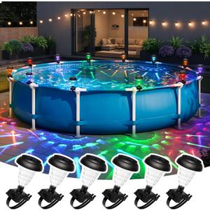 Solar Powered Pool Lights for Framed Above Ground Pools, Waterproof RGB Color Changing Light, Backyard Decor Accessories for Framed Swimming Pools, 6 Pack