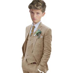 Boys Linen Suit Boys Tuxedo Slim Fit 3 Piece Summer Suit Kids Linen Suit Jacket Vest Pant (8 Years, Khaki)
