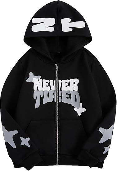 SOLY HUX Boy's Zip Up Hoodies Sweatshirt Y2k Letter Graphic Long Sleeve Streetwear Jacket
 (Medium, Black)