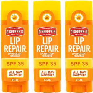 O'Keeffe's Lip Repair SPF 35 Lip Balm - Stick (3 Pack) - Sun-Safe Moisturizer for Extremely Cracked, Dry Lips